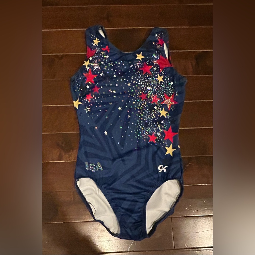 GK Leotard GYMNASTICS USA Red Yellow Blue Stars Tank SZ: AS